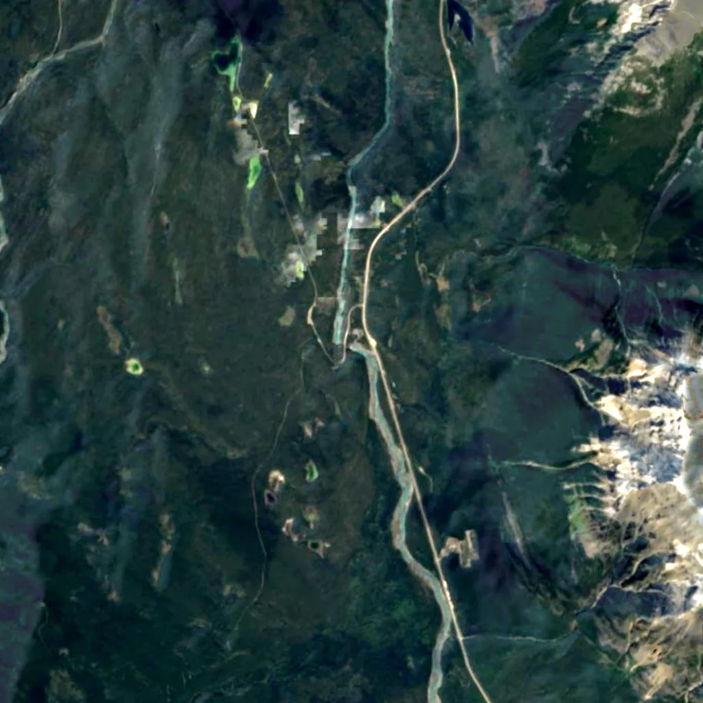 Athabasca Falls seen from above (Sentinel-2)