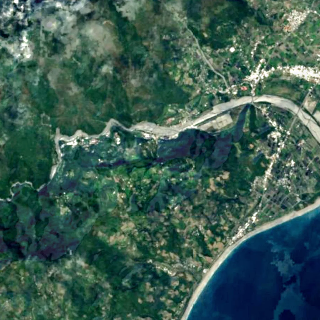 Baiyu Waterfall seen from above (Sentinel-2)