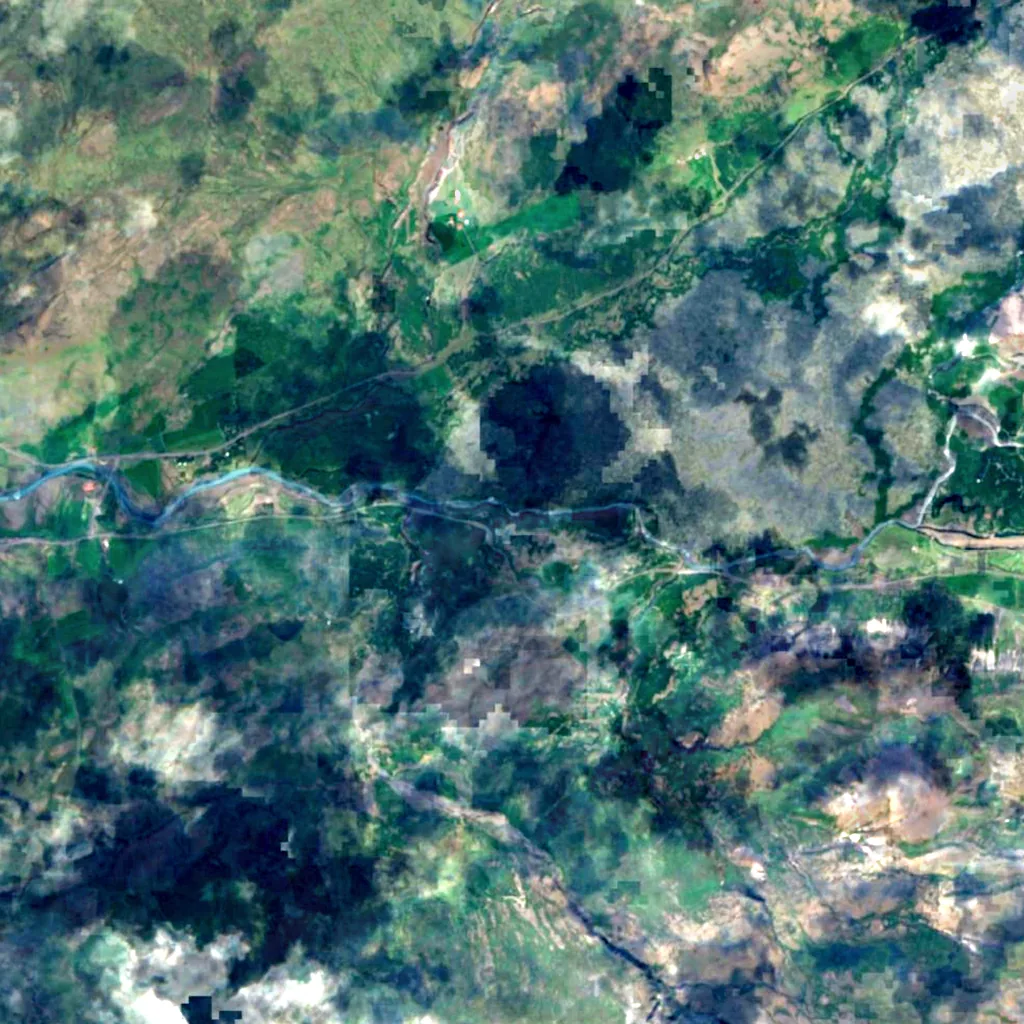 Barnafossar seen from above (Sentinel-2)