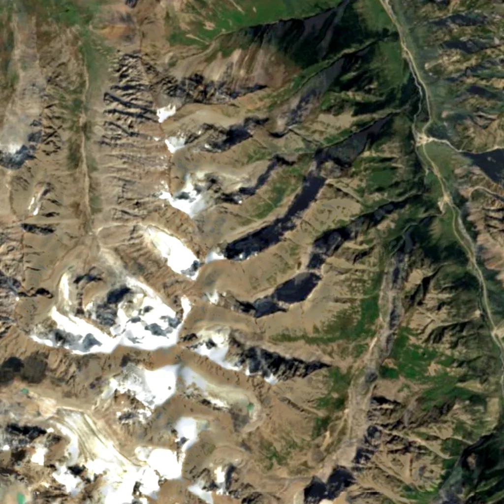 Barskoon waterfall seen from above (Sentinel-2)