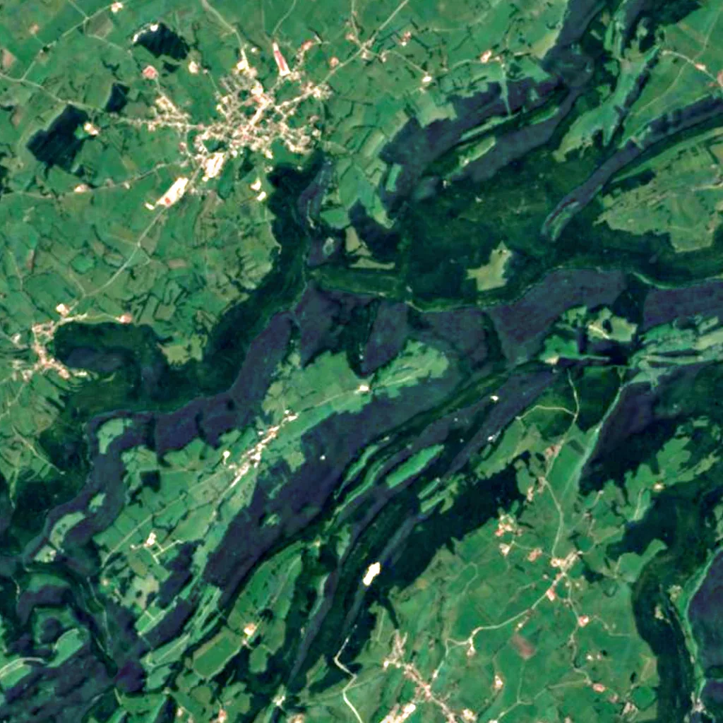 Cascade du moulin de Vermondans seen from above (Sentinel-2)