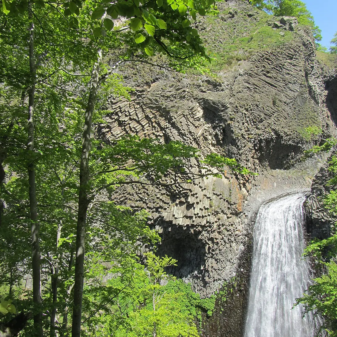 Basaltic Columns at Ray-Pic Waterfall near Péreyres in France
