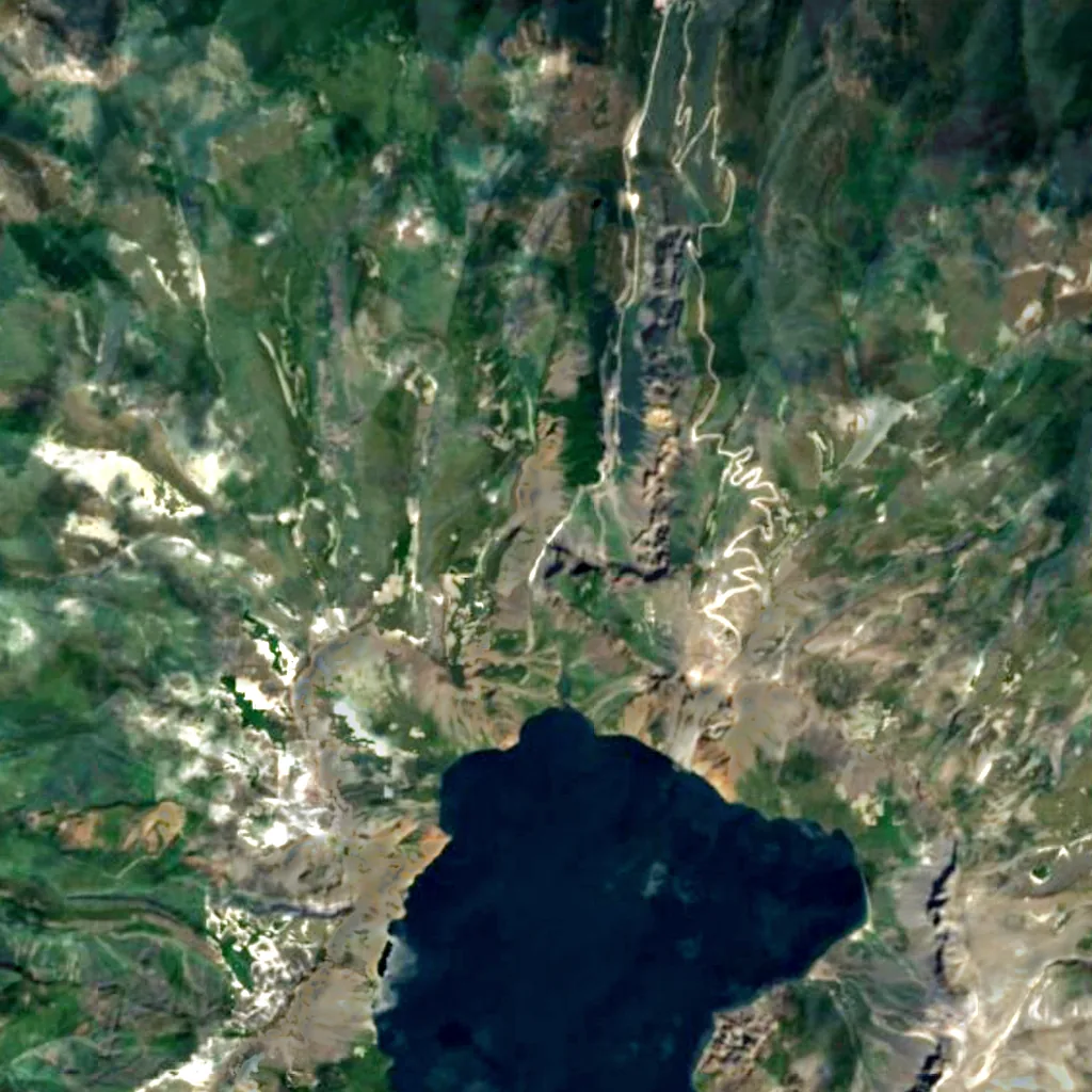 Changbai Waterfall seen from above (Sentinel-2)