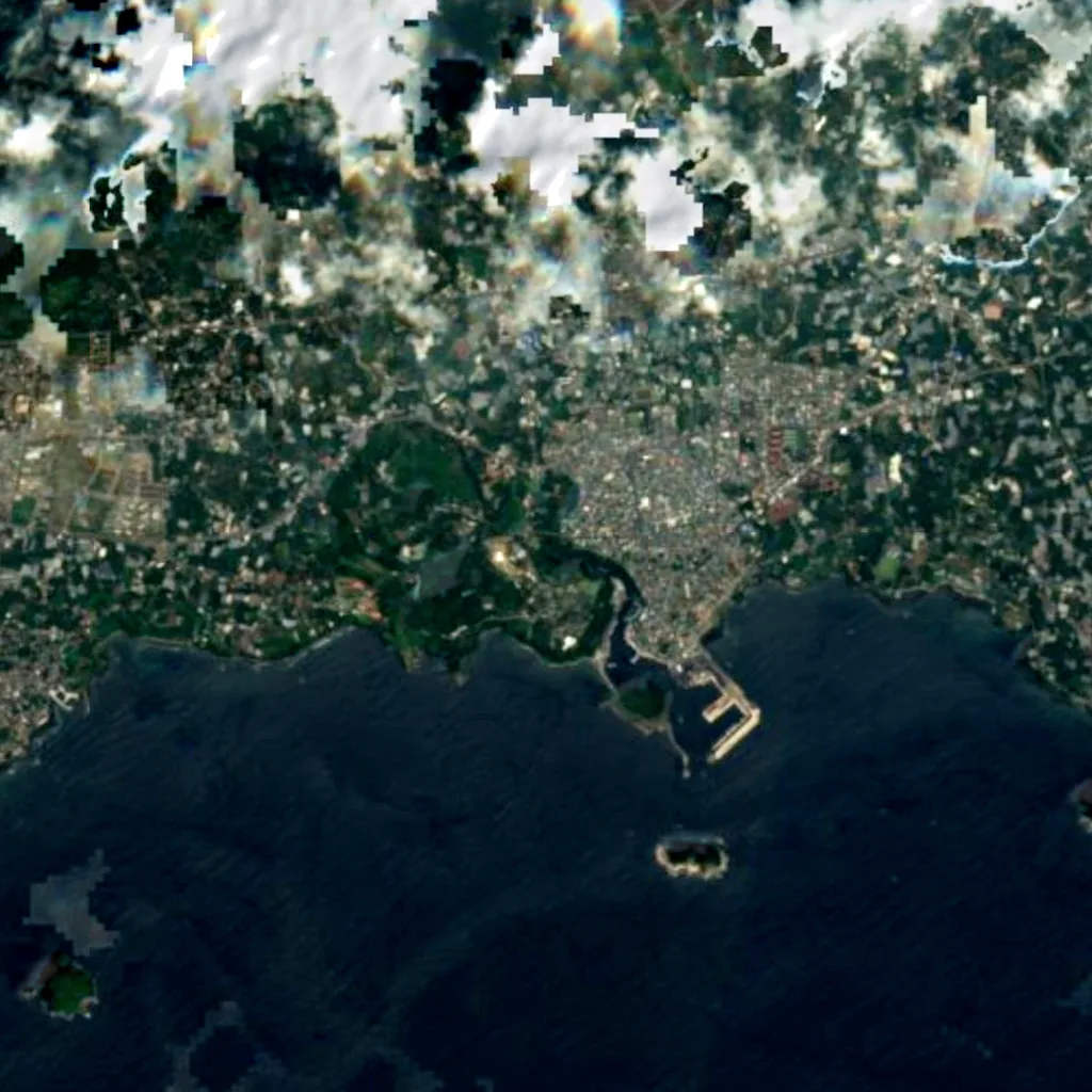 Cheonjiyeon Waterfall seen from above (Sentinel-2)