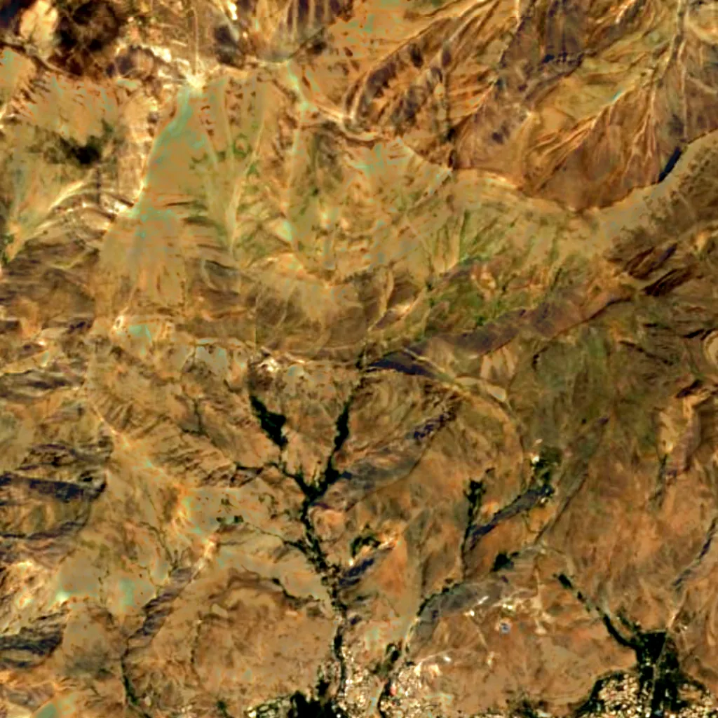 Dogholoo Waterfall seen from above (Sentinel-2)