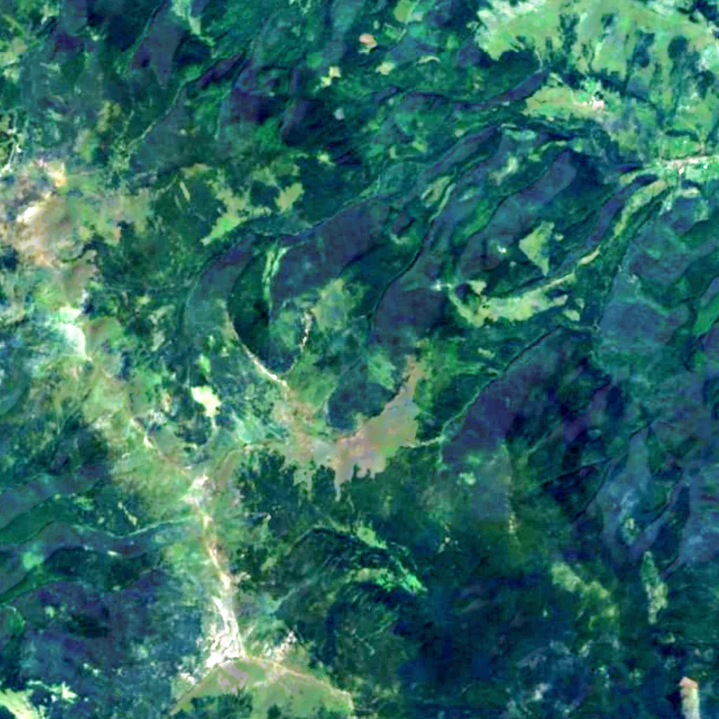 Dzembronski Waterfalls seen from above (Sentinel-2)