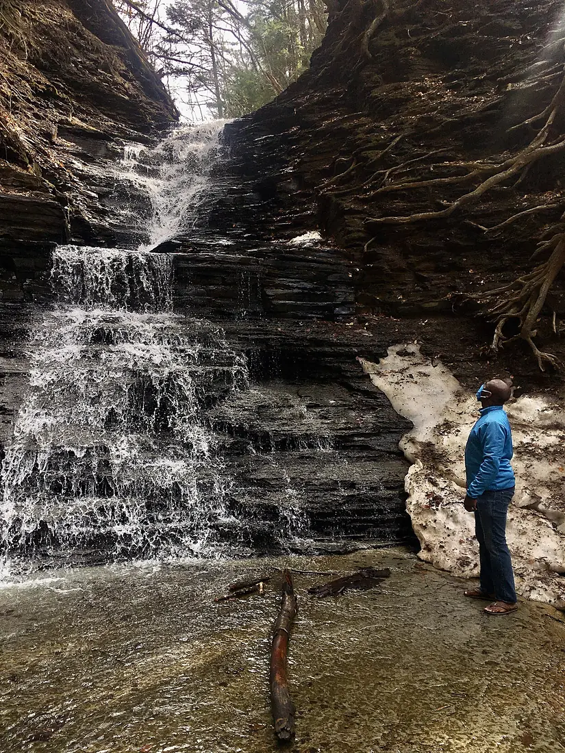 Awestruck at the majesty of Eternal Flame Falls, Chestnut Ridge Park, Orchard Park, New York - 20210323