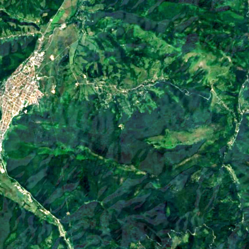 Etropole waterfall “Varovitets” seen from above (Sentinel-2)