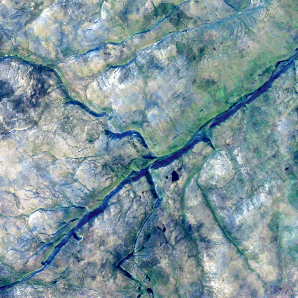Fiellu Waterfall seen from above (Sentinel-2)