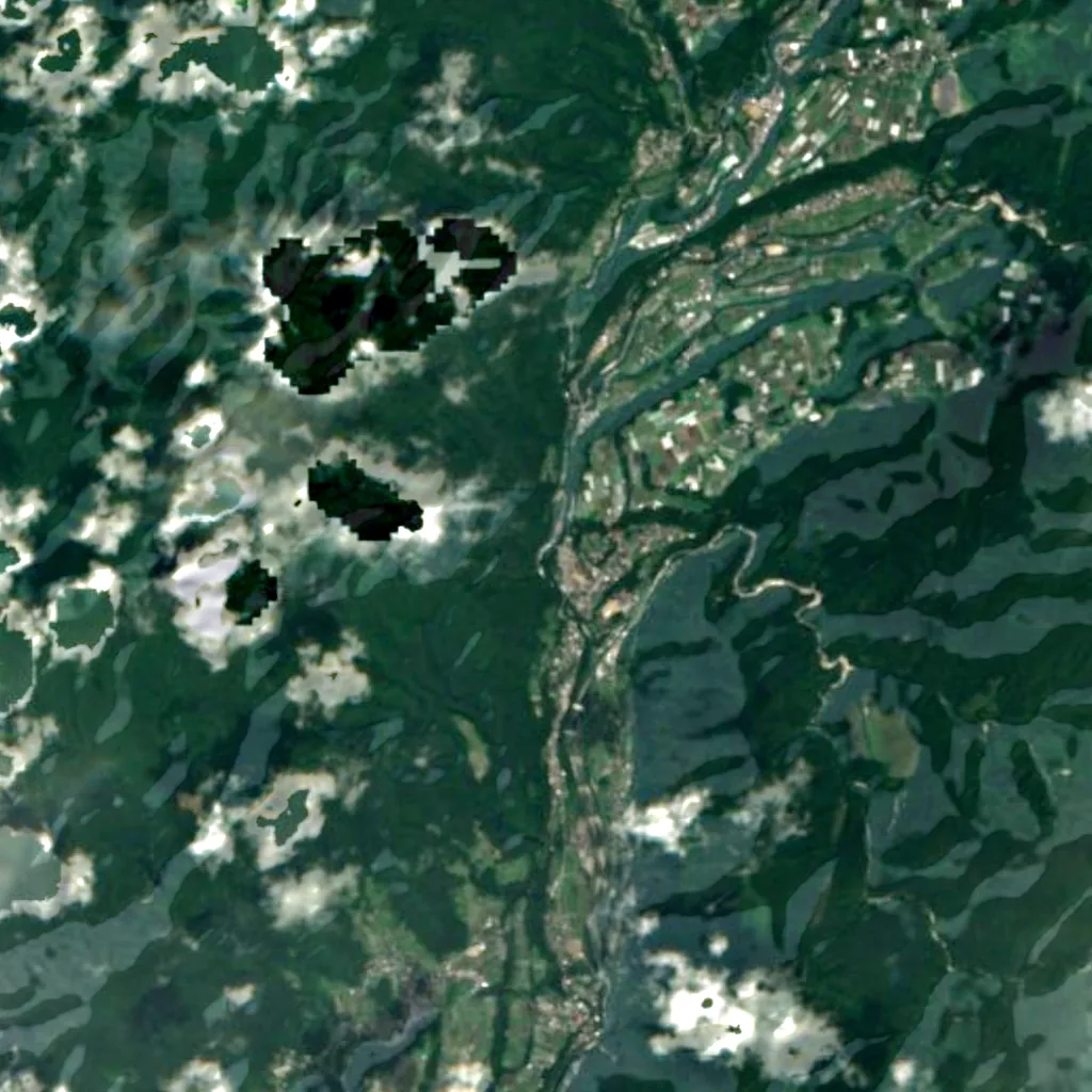 Fukiware Falls seen from above (Sentinel-2)