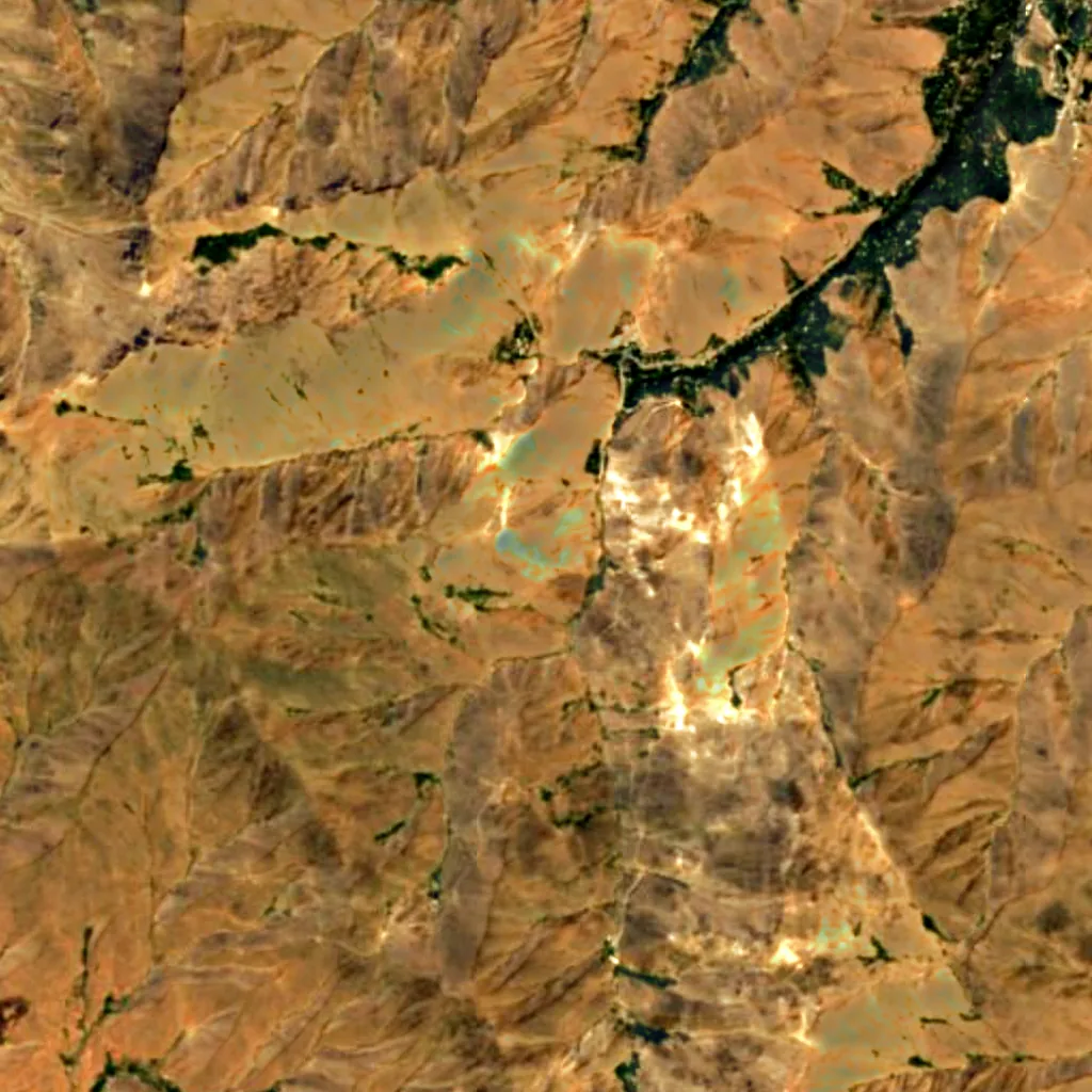Ganjnameh Waterfall seen from above (Sentinel-2)