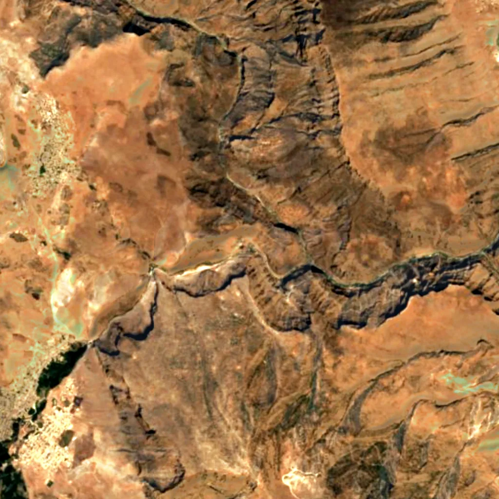 Geli Eli Beg Waterfall seen from above (Sentinel-2)