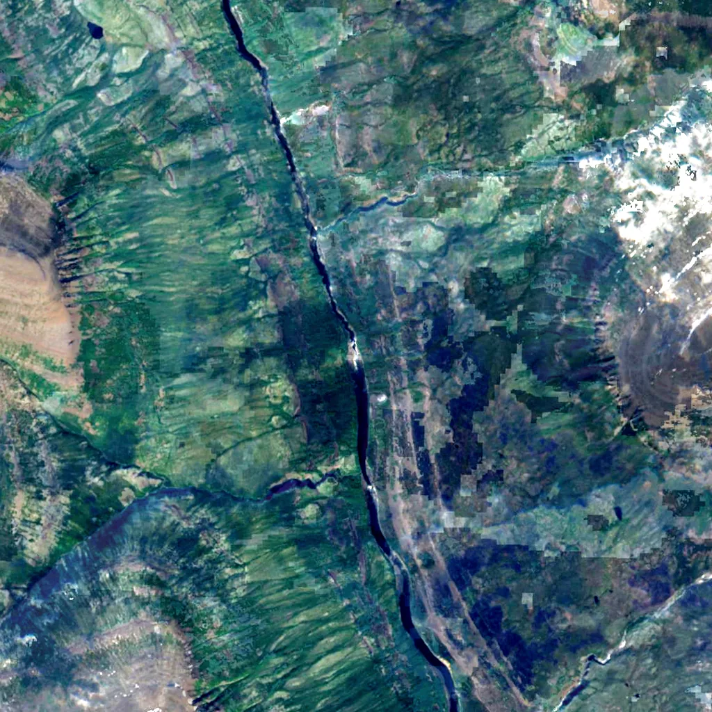 Great Kureika waterfall seen from above (Sentinel-2)