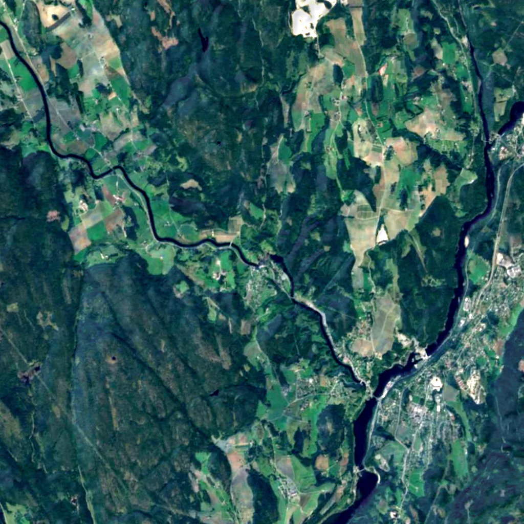 Haugfossen, Simoa seen from above (Sentinel-2)
