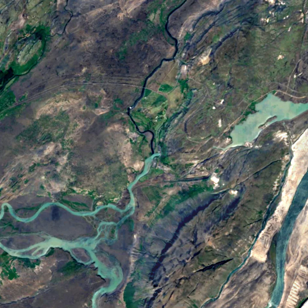 Hjálparfoss seen from above (Sentinel-2)