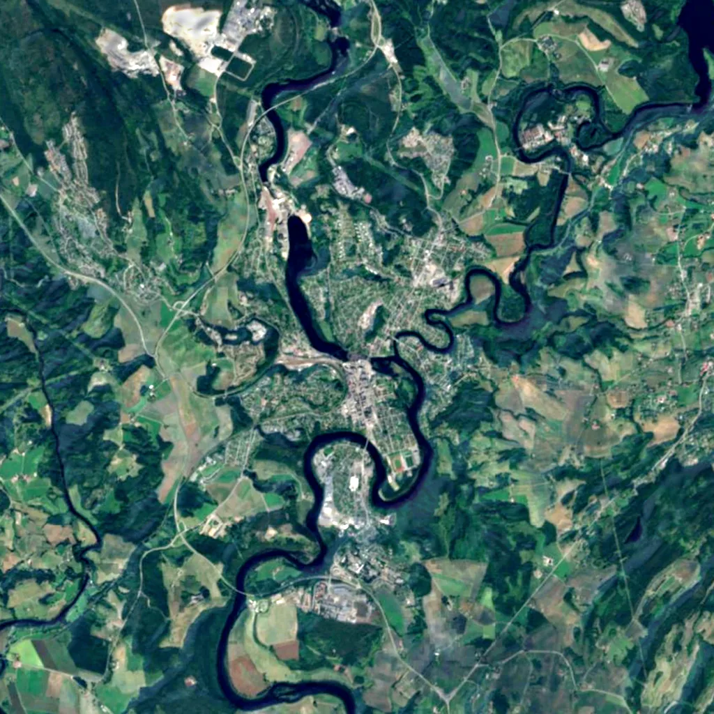 Hønefossen seen from above (Sentinel-2)