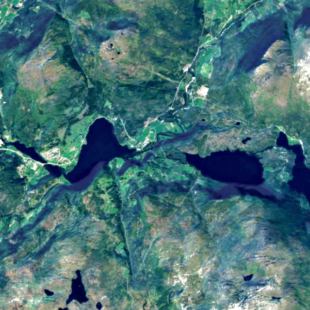 Huldefossen seen from above (Sentinel-2)