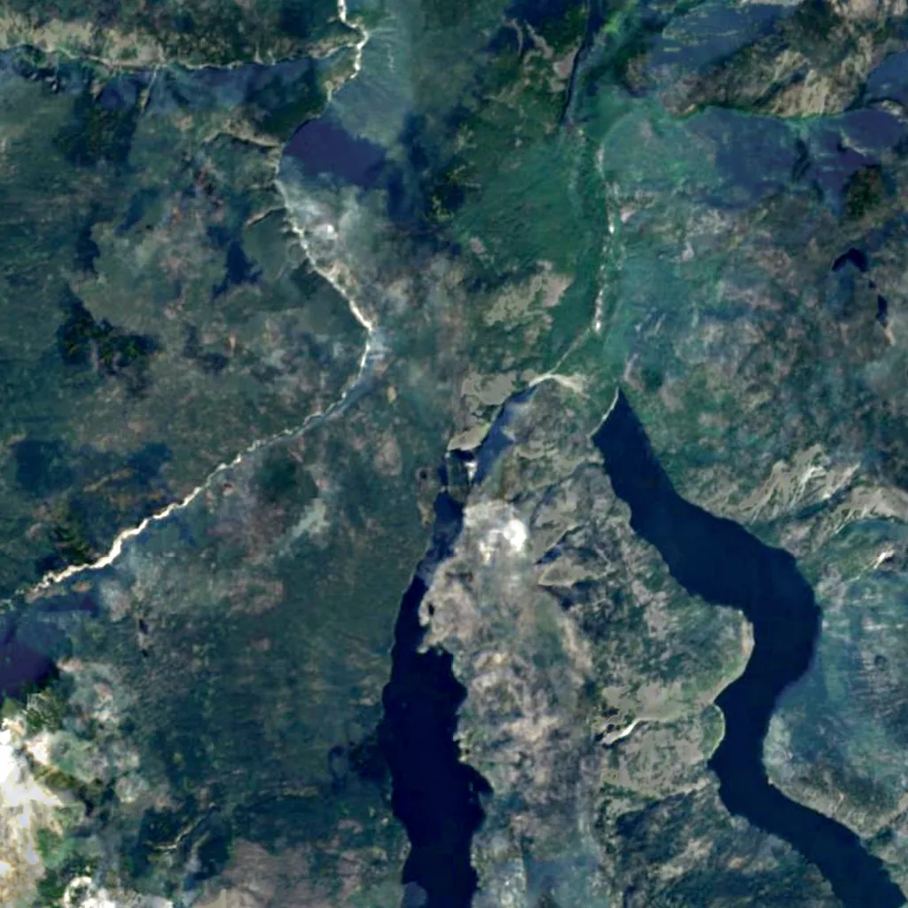 Hunlen Falls seen from above (Sentinel-2)