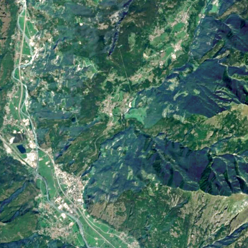 Isollaz Waterfall seen from above (Sentinel-2)
