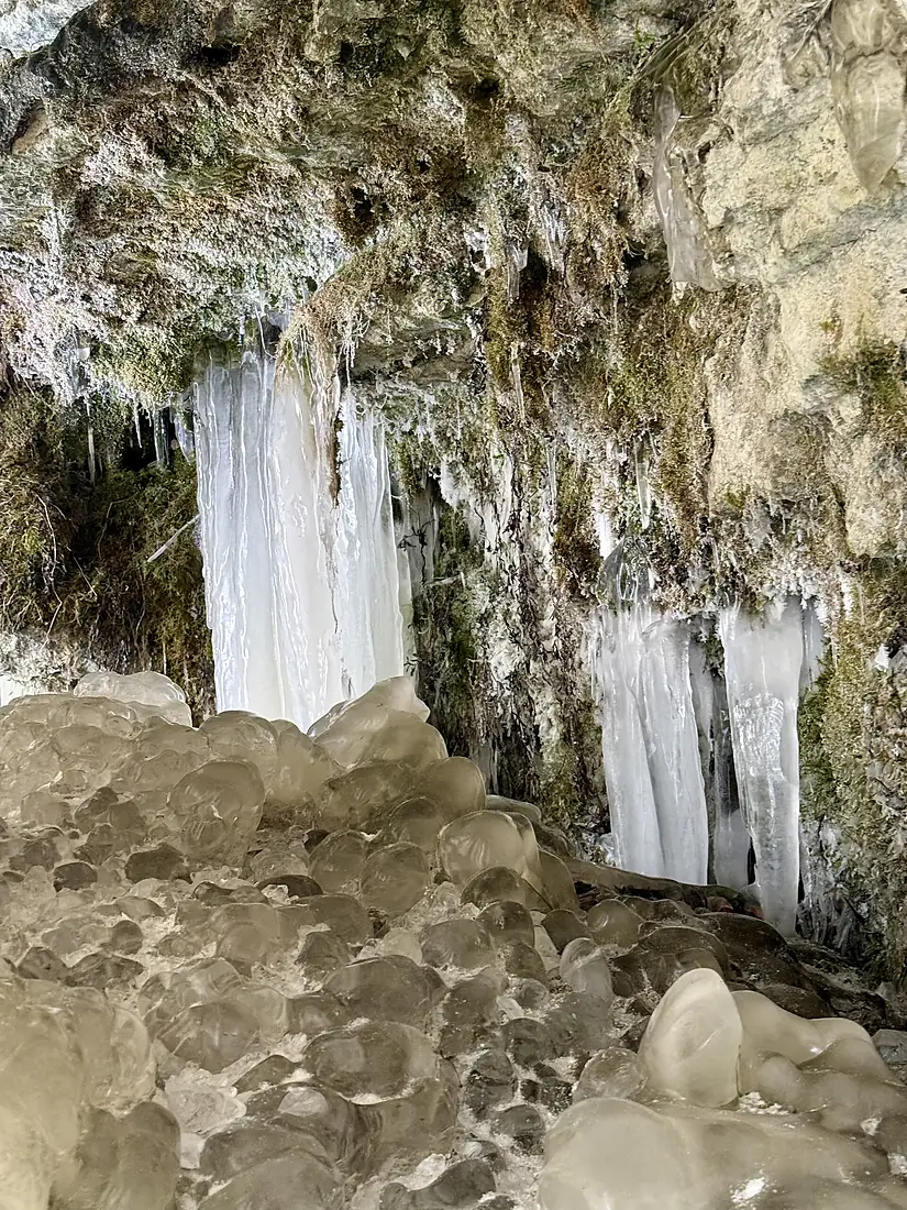 Ice formations and icicles on limestone cave at Keila-Joa