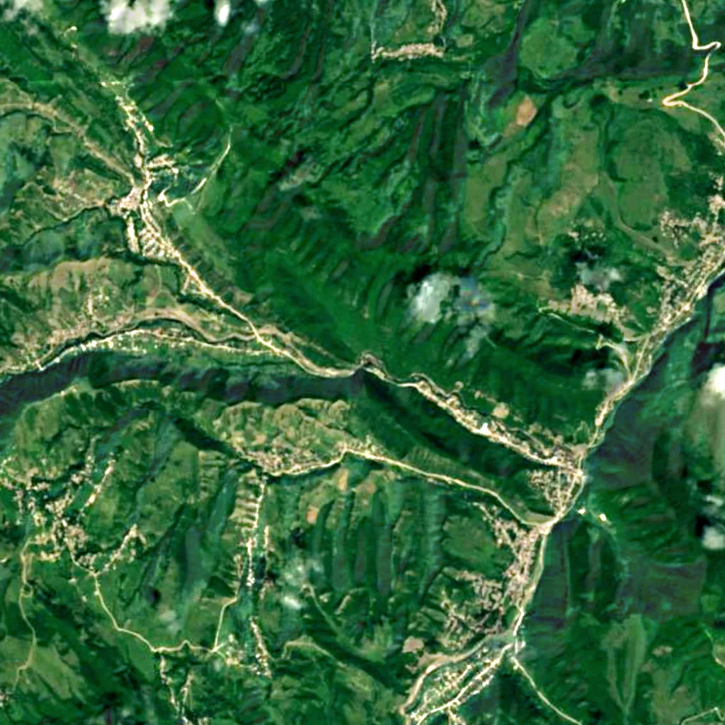 Khanagsky Waterfall seen from above (Sentinel-2)