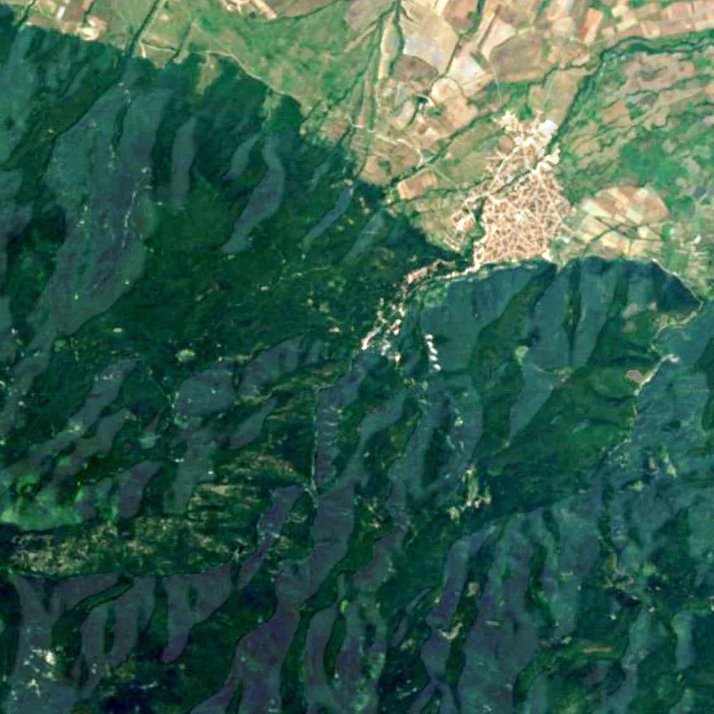 Kostenets waterfall seen from above (Sentinel-2)
