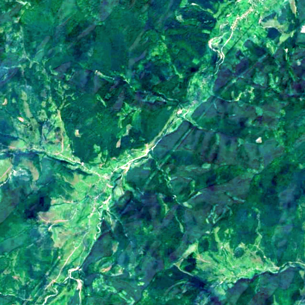 Kozachi Sliozy Waterfall seen from above (Sentinel-2)