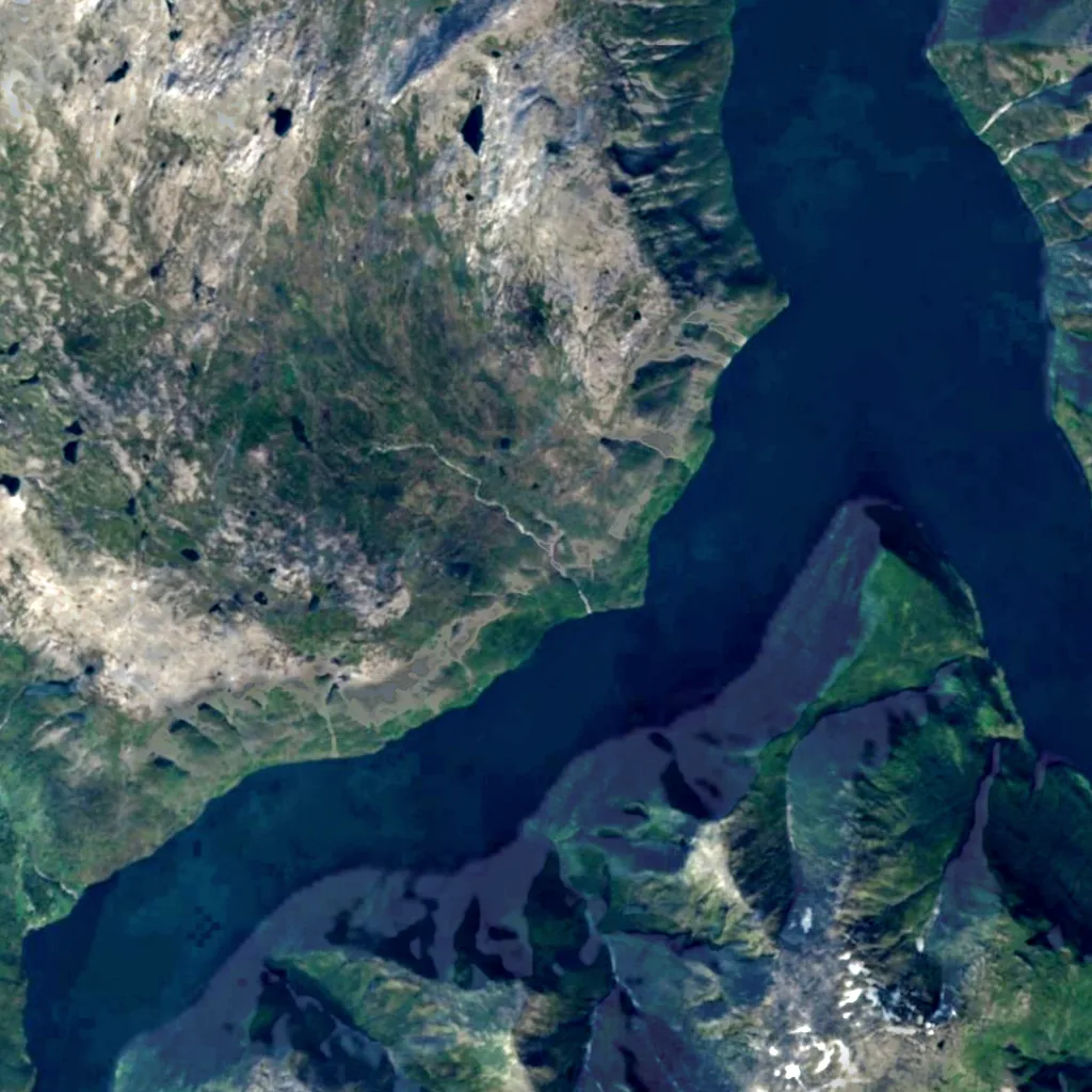Lægdafossen seen from above (Sentinel-2)