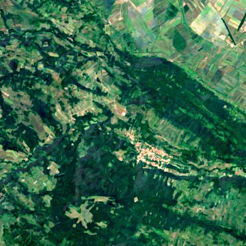 Mokranje waterfall seen from above (Sentinel-2)