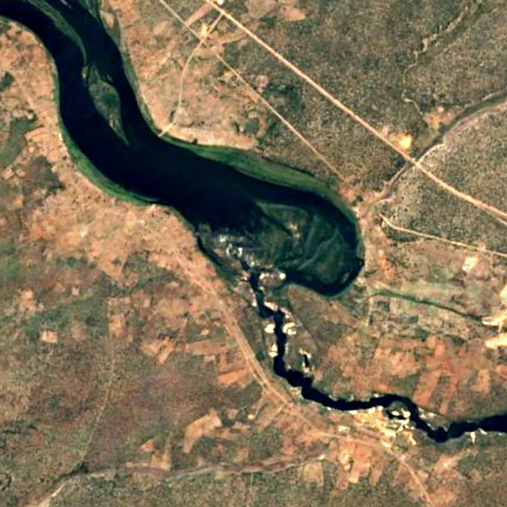 Ngonye Falls seen from above (Sentinel-2)