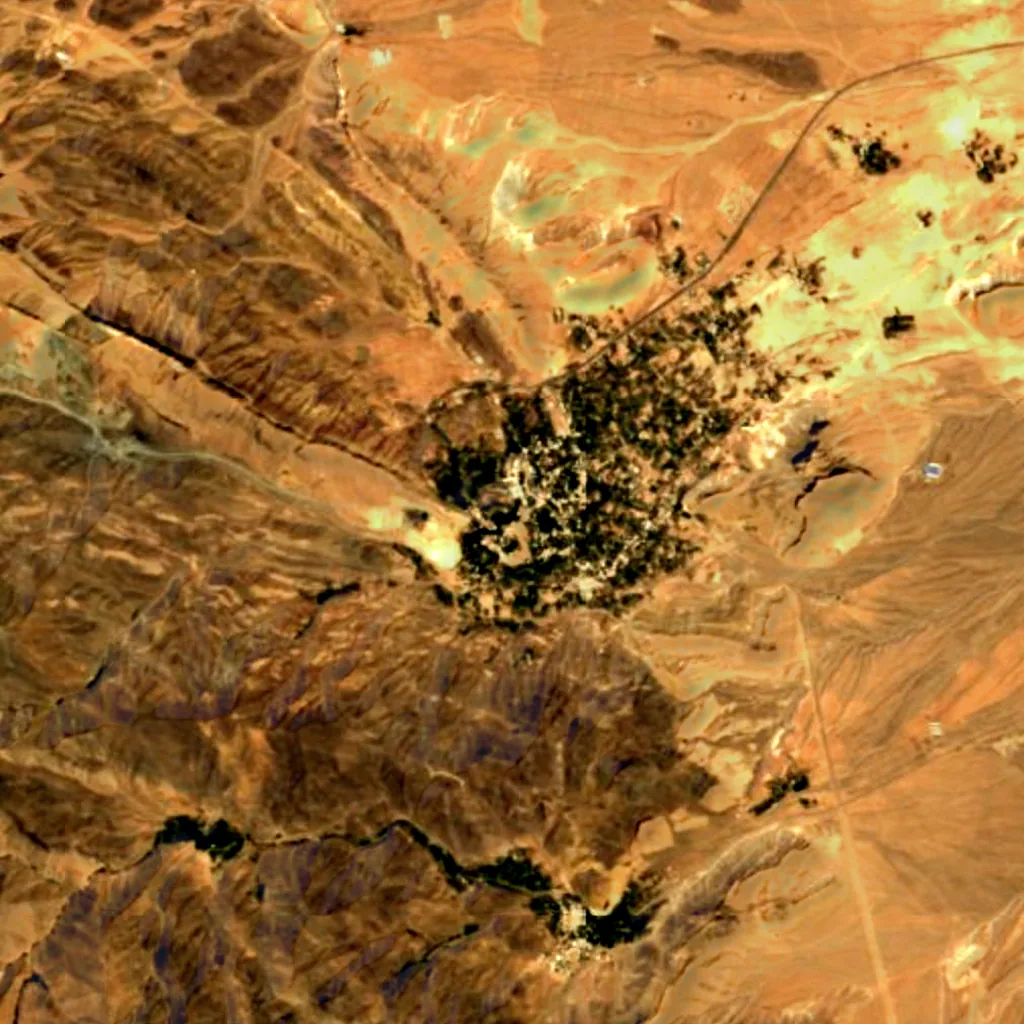 Niasar Waterfall seen from above (Sentinel-2)