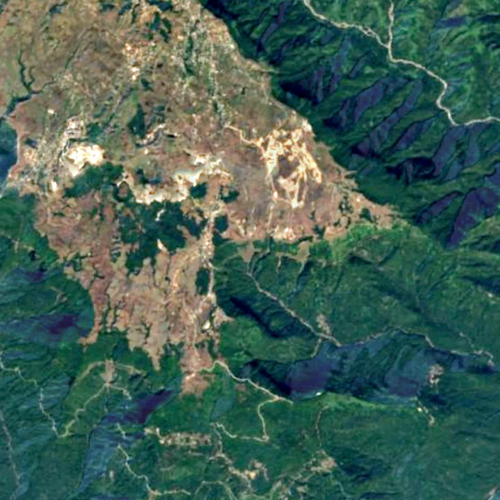 Nohsngithiang Falls seen from above (Sentinel-2)