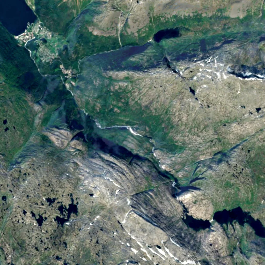 Nyastølfossen seen from above (Sentinel-2)