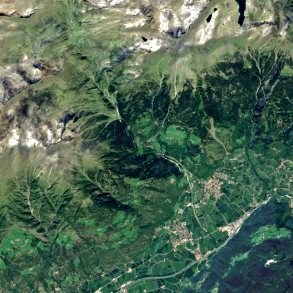 Partschins Waterfall seen from above (Sentinel-2)