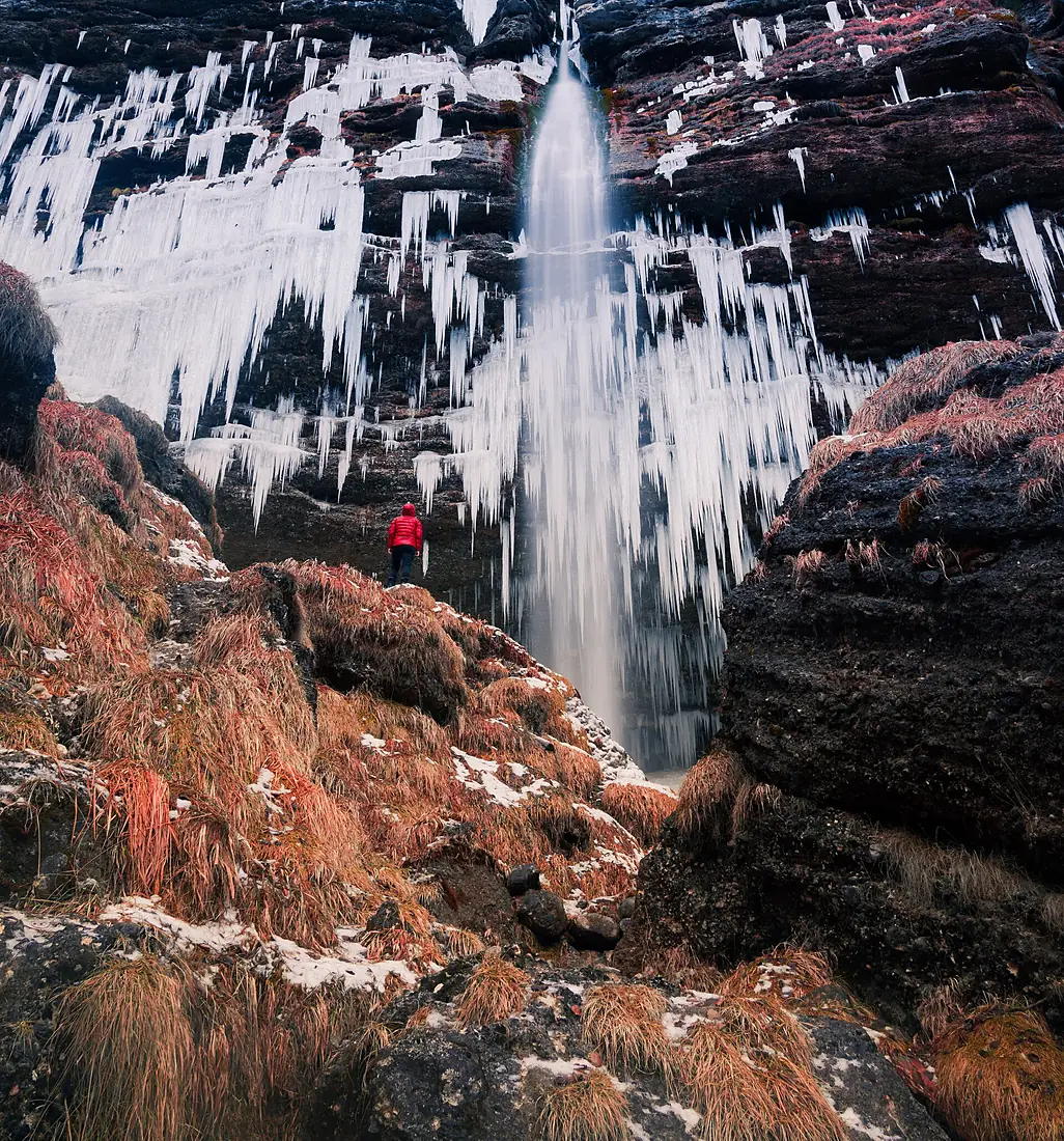 Frozen Peričnik waterfall in the middle of the Alps