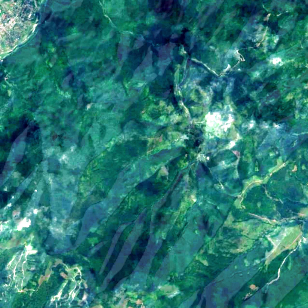 Pidstupy Serednii Waterfall seen from above (Sentinel-2)