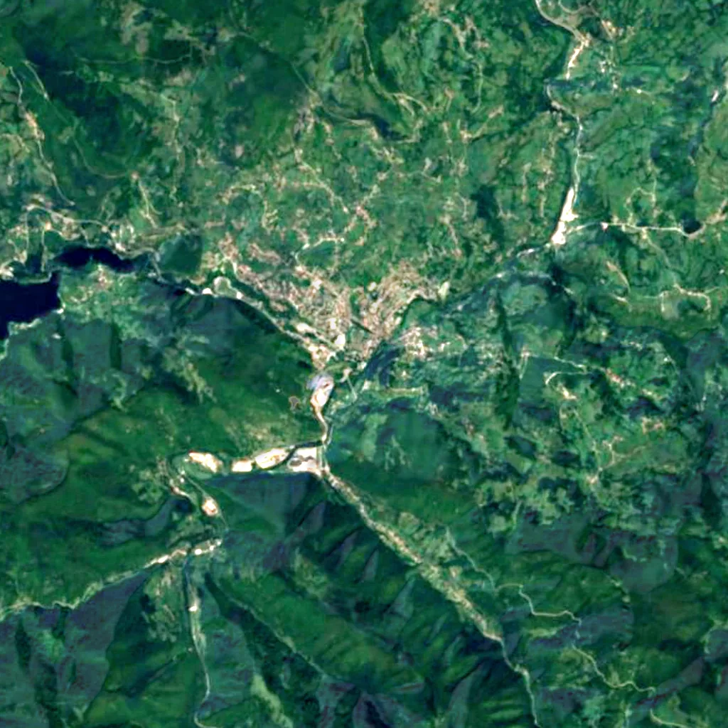 Pliva Waterfall seen from above (Sentinel-2)