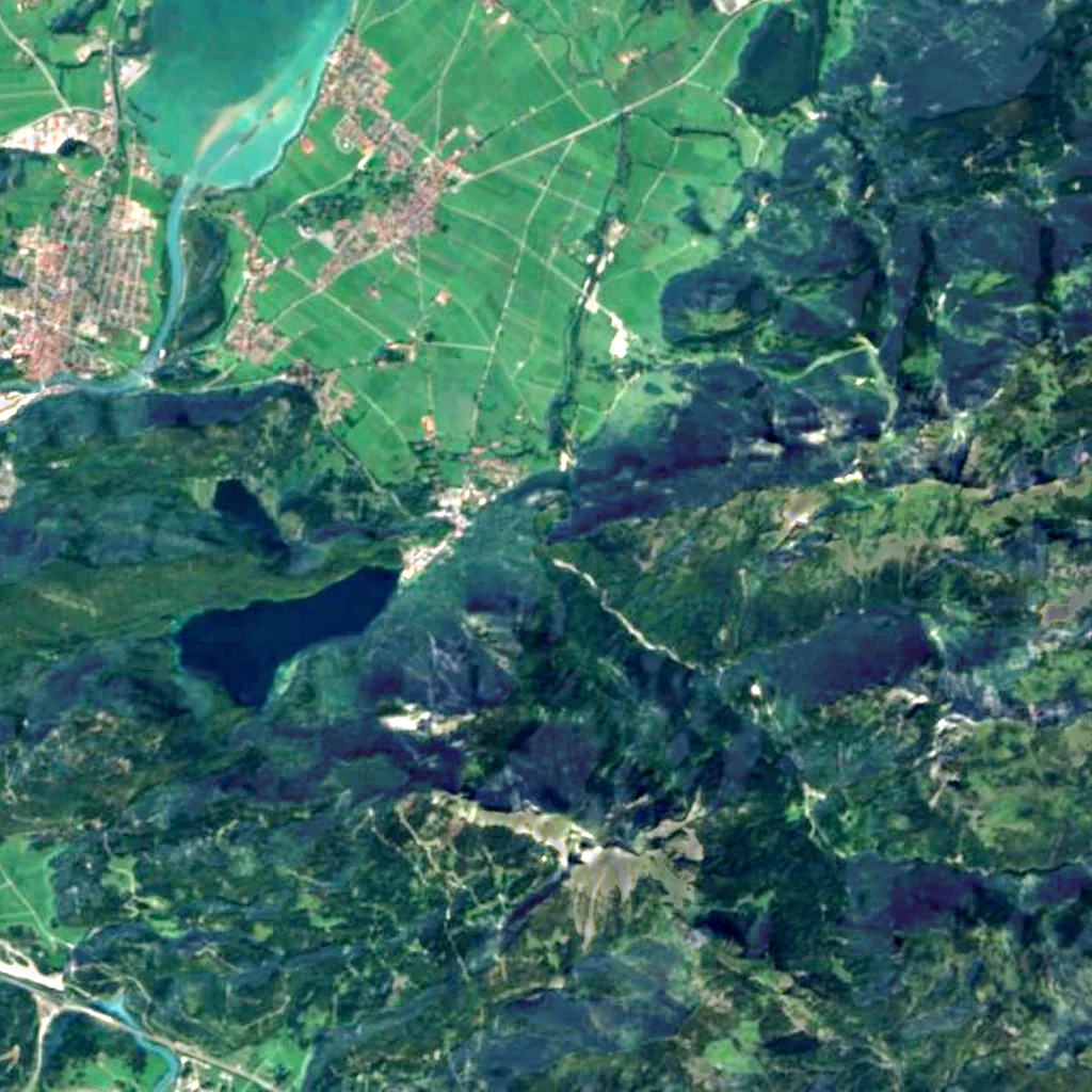 Pöllatfall beim Schloss Neuschwanstein seen from above (Sentinel-2)