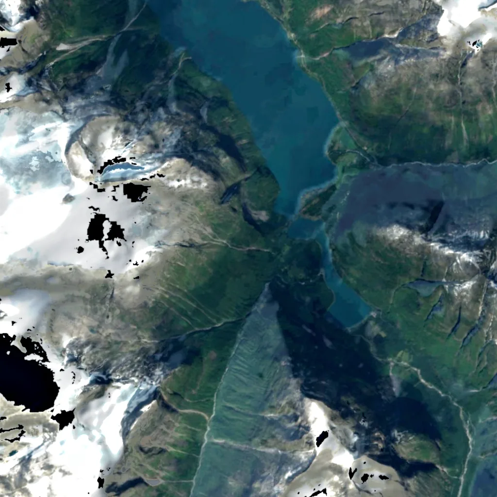 Ramnefjellsfossen seen from above (Sentinel-2)
