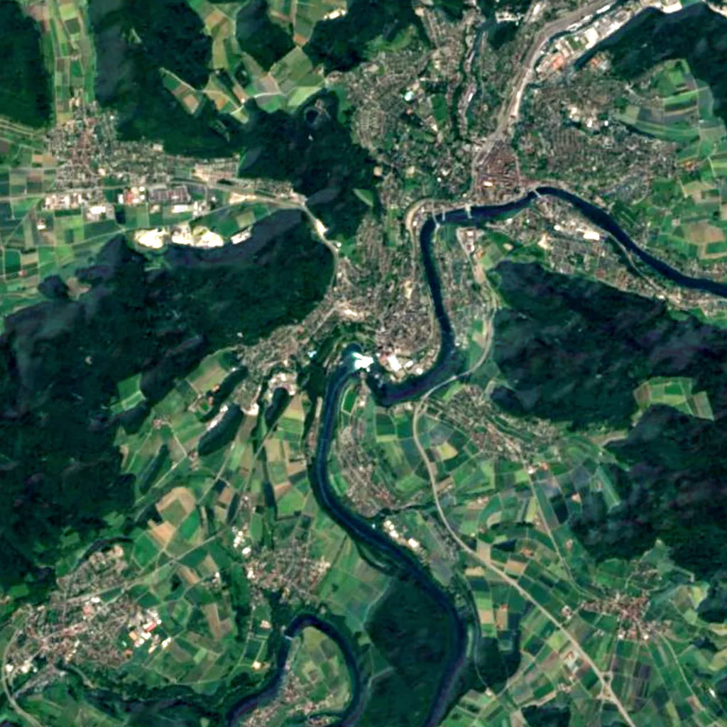 Rhine Falls seen from above (Sentinel-2)
