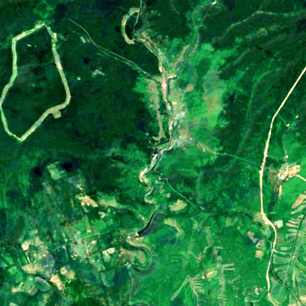 Rimyongsu Waterfall seen from above (Sentinel-2)