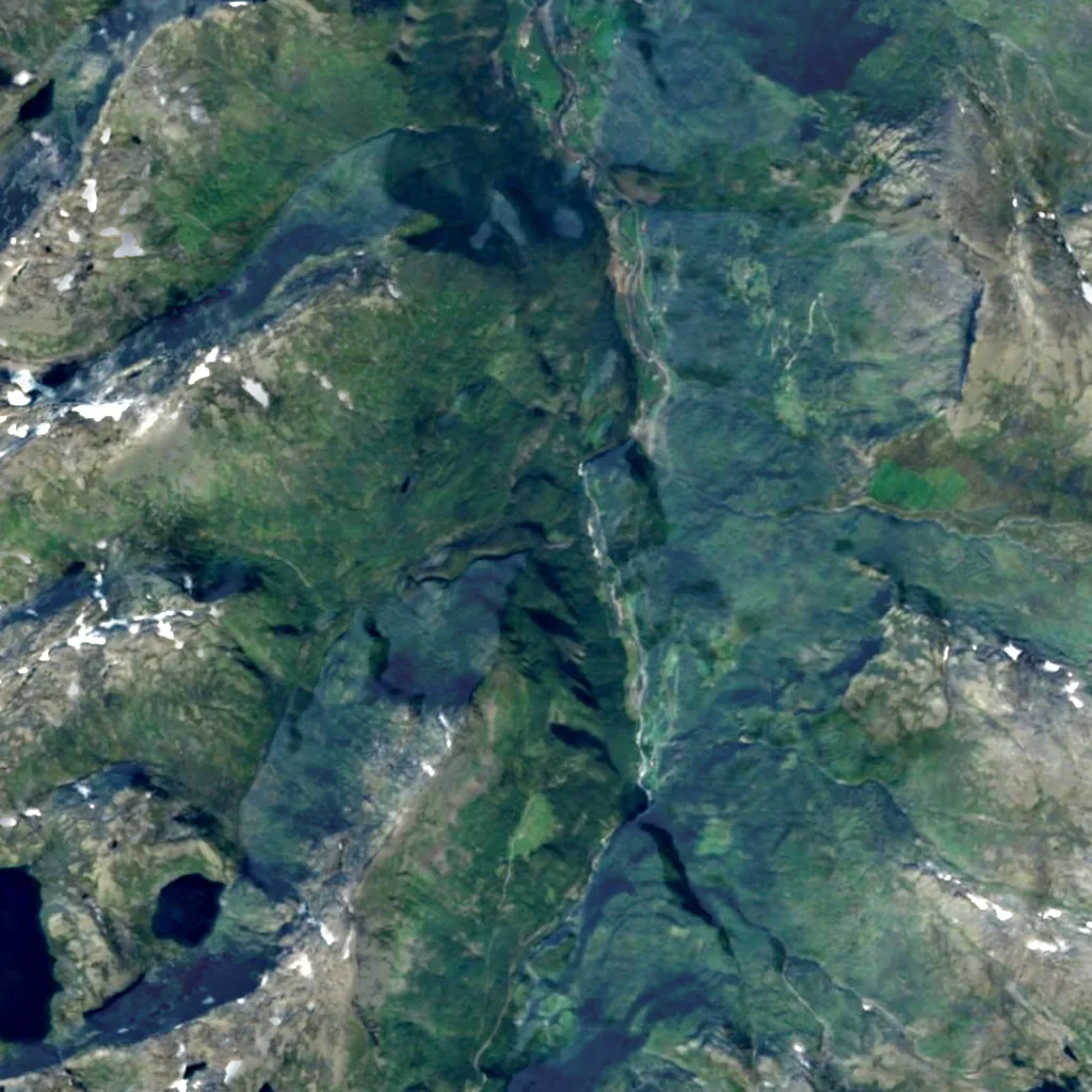 Rjoandefossen seen from above (Sentinel-2)