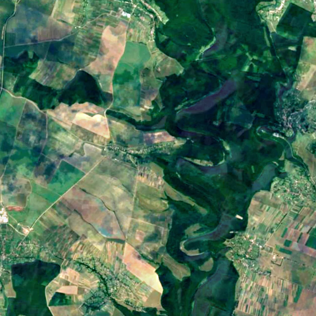 Rusyliv Waterfalls seen from above (Sentinel-2)