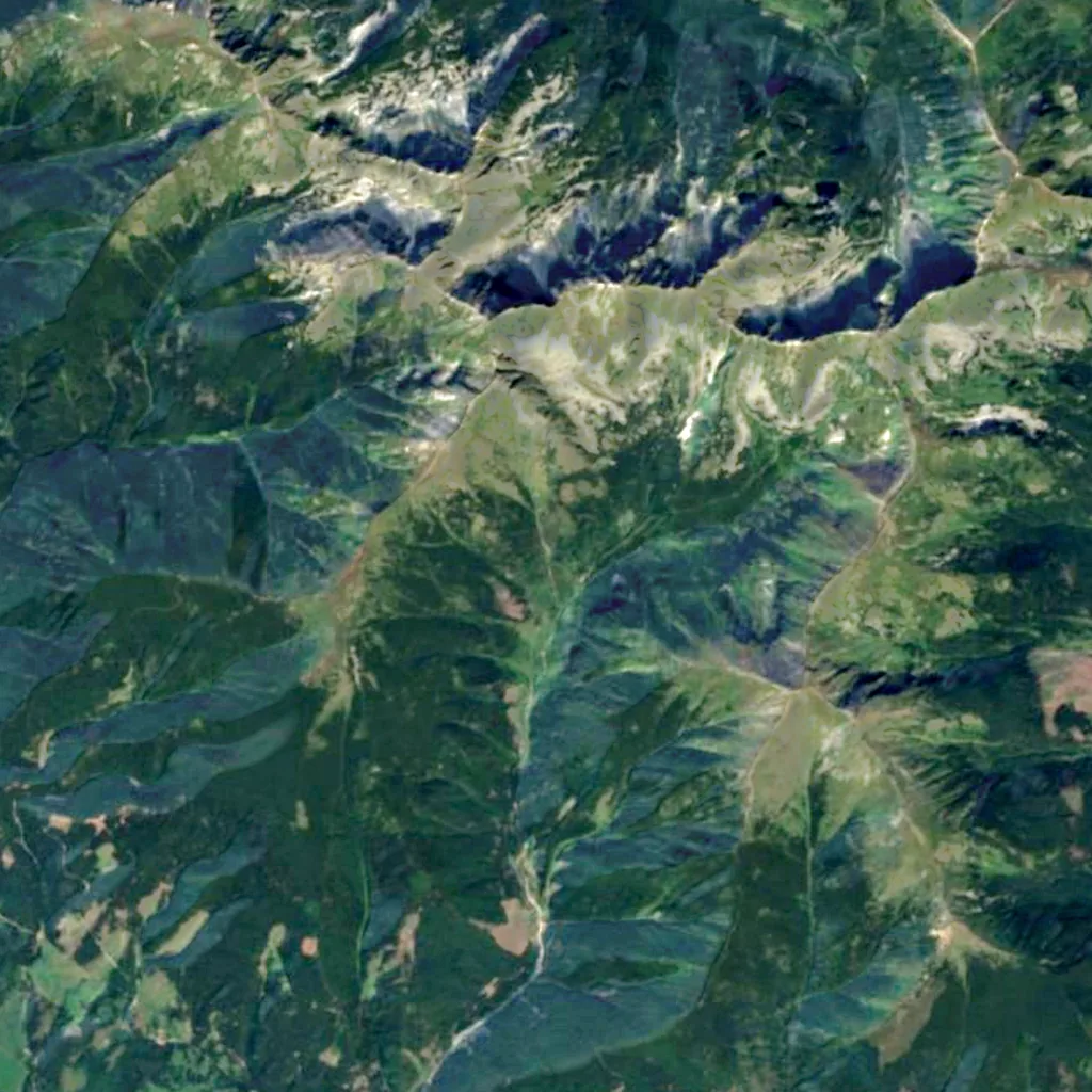 Šarafiový vodopád seen from above (Sentinel-2)