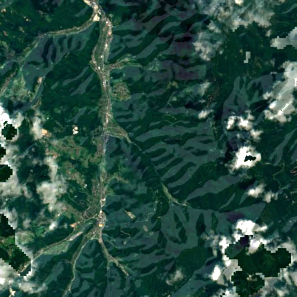 Saruo Falls seen from above (Sentinel-2)
