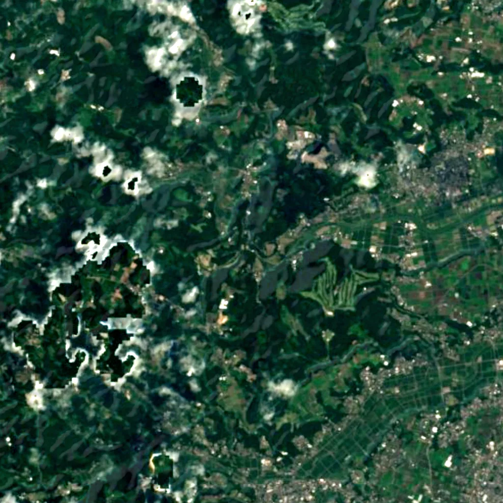 Sekinoo Falls seen from above (Sentinel-2)