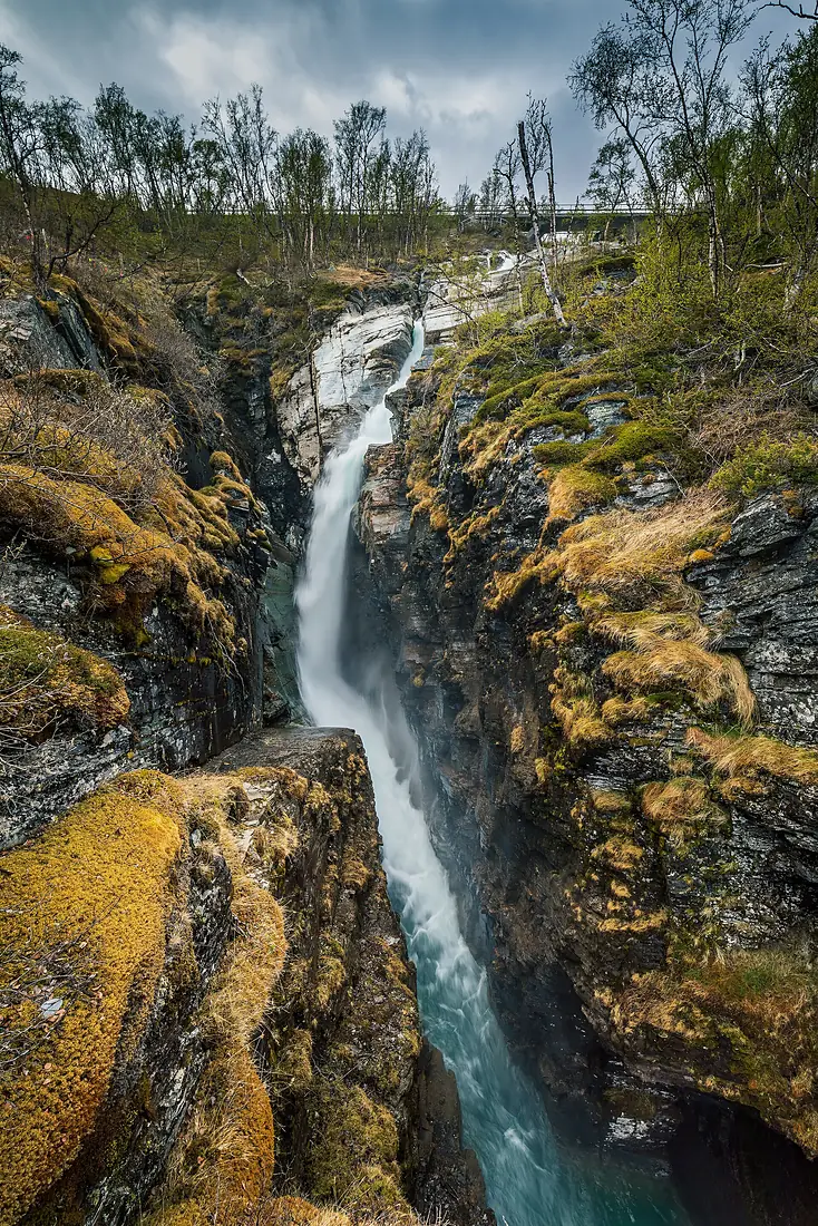 Silverfallet waterfall of Rákkasjohka river in Kiruna, Norrbottens län, Sweden, 2022 June