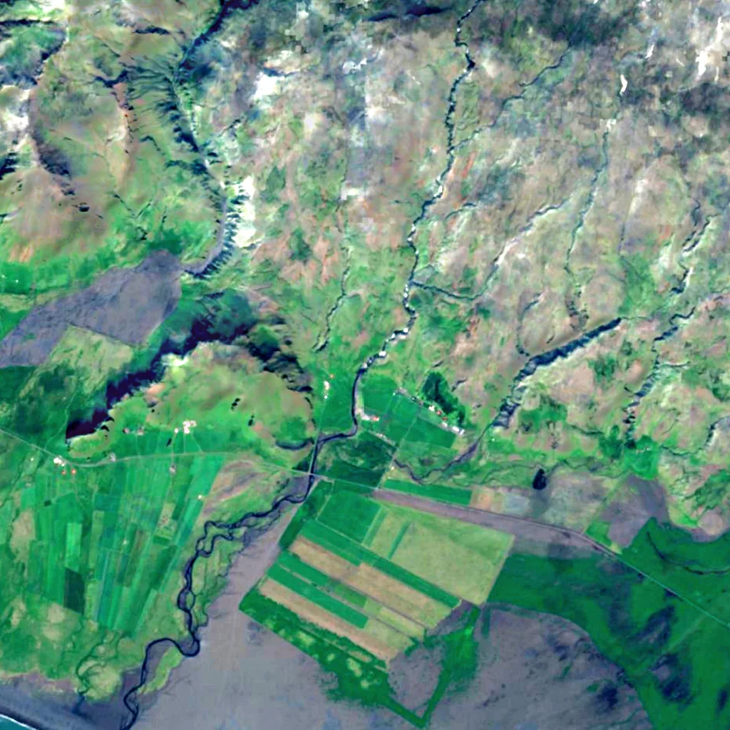 Skógafoss seen from above (Sentinel-2)