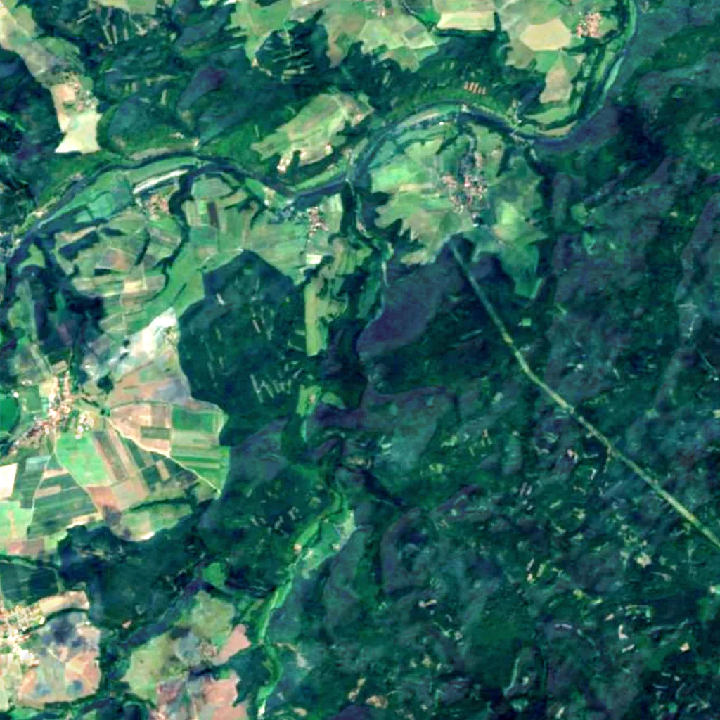 Skryjský vodopád seen from above (Sentinel-2)