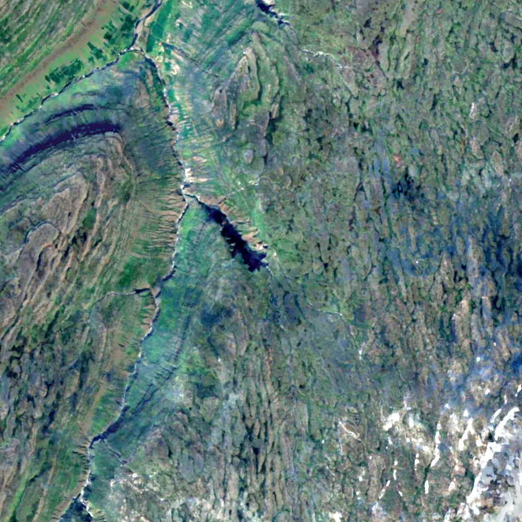 Strútsfoss seen from above (Sentinel-2)